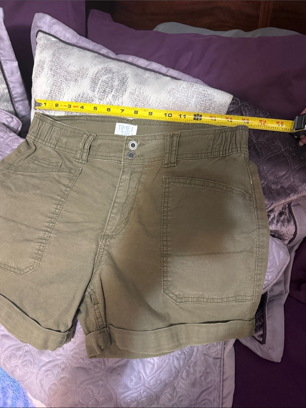 Time and Tru Olive Utility Roll-Cuff Women's Shorts
